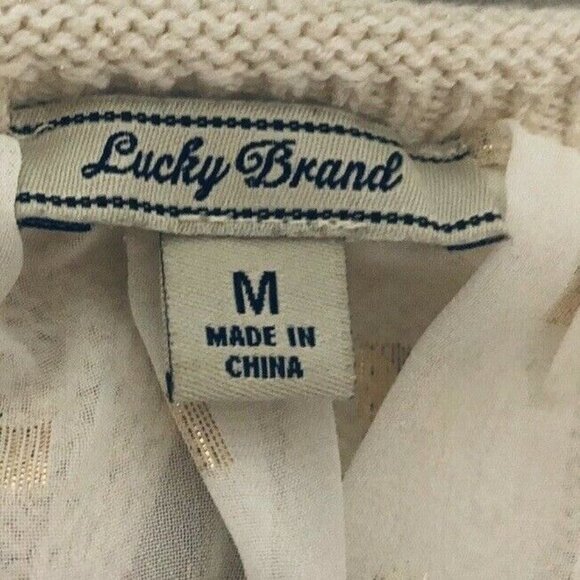 Lucky Brand Layered Split Back Sweater Ivory Gold Metallic SIze Medium Womens - Picture 4 of 6